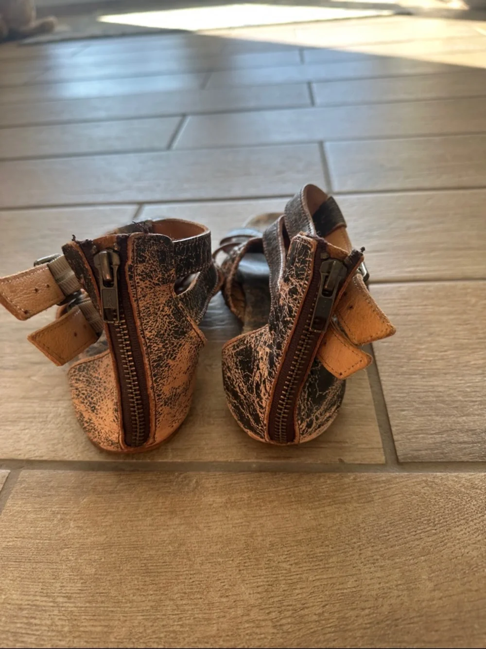 Bed Stu Brown Distressed Leather Woven Sandals - Picture 3 of 4